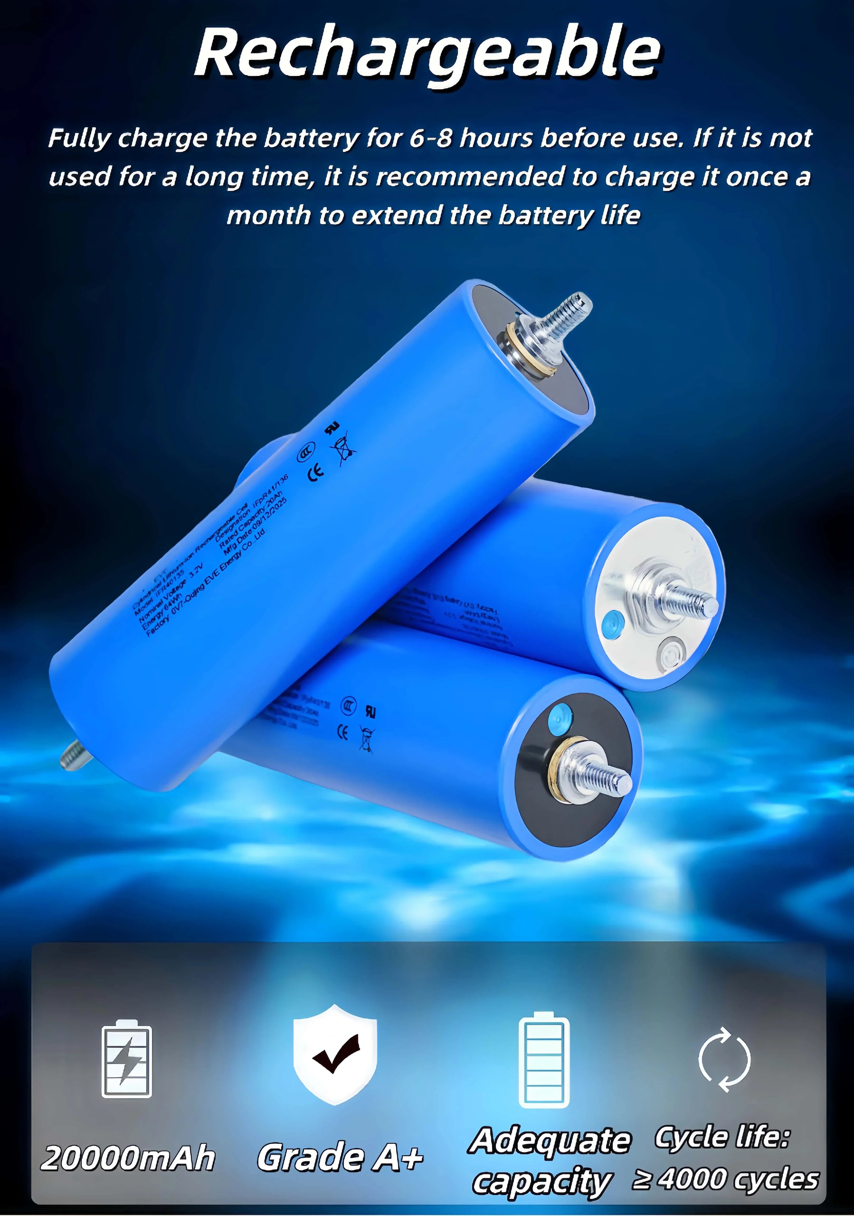4PCS 3.2V LiFePO4 Battery Set High-Grade 100Ah 105Ah 20Ah 30Ah 50Ah 32Ah for DIY Motorcycle Car Motor Modification 12.8V RV EV
