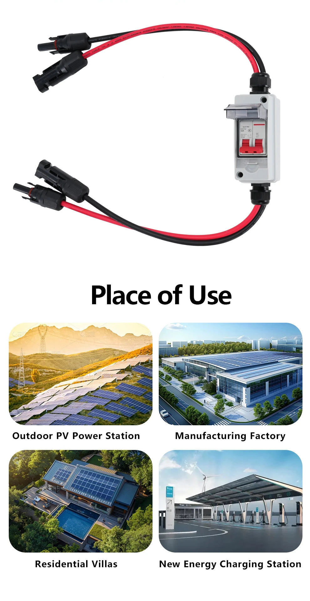 Outdoor IP65 Waterproof Solar PV DC Combiner Box with DC Circuit Breaker, DC500V 32A Load Isolating Switch