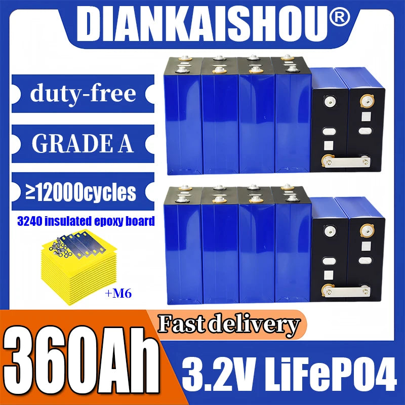 3.2V 360Ah Lithium Iron Phosphate Battery 1C Continuous Discharge 0.1-0.3mΩ Low Internal Resistance for Electric Boat Motor AAAA