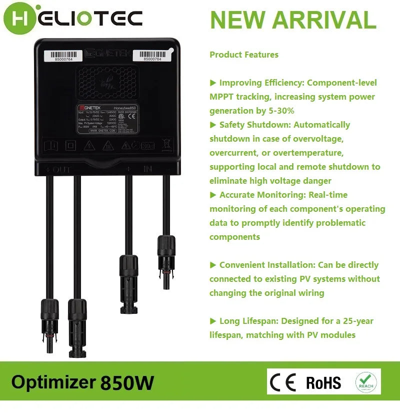 HELIOTEC 850/1600W PV Power Optimizer MPPT 12V-75V Input  Solar Panel Monitoring Voltage-Limiting Anti-Hotspot