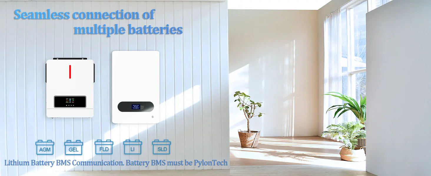 Y&H 4.2KW Hybrid Solar Inverter 24V 220V On/Off Grid Inverter Pure Sine Wave Inverter MPPT 120A Solar Charge Controller BMS WiFi