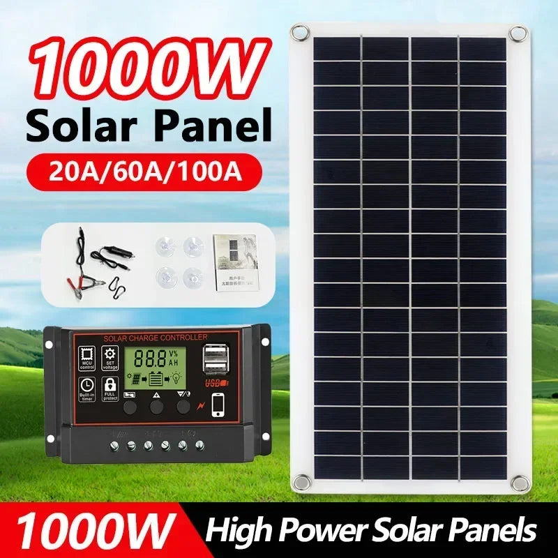 LUXUGLOW 20W-1000W Solar Panel 12V 100A Controller Phone RV Car MP3 PAD Outdoor Battery Camping Charger