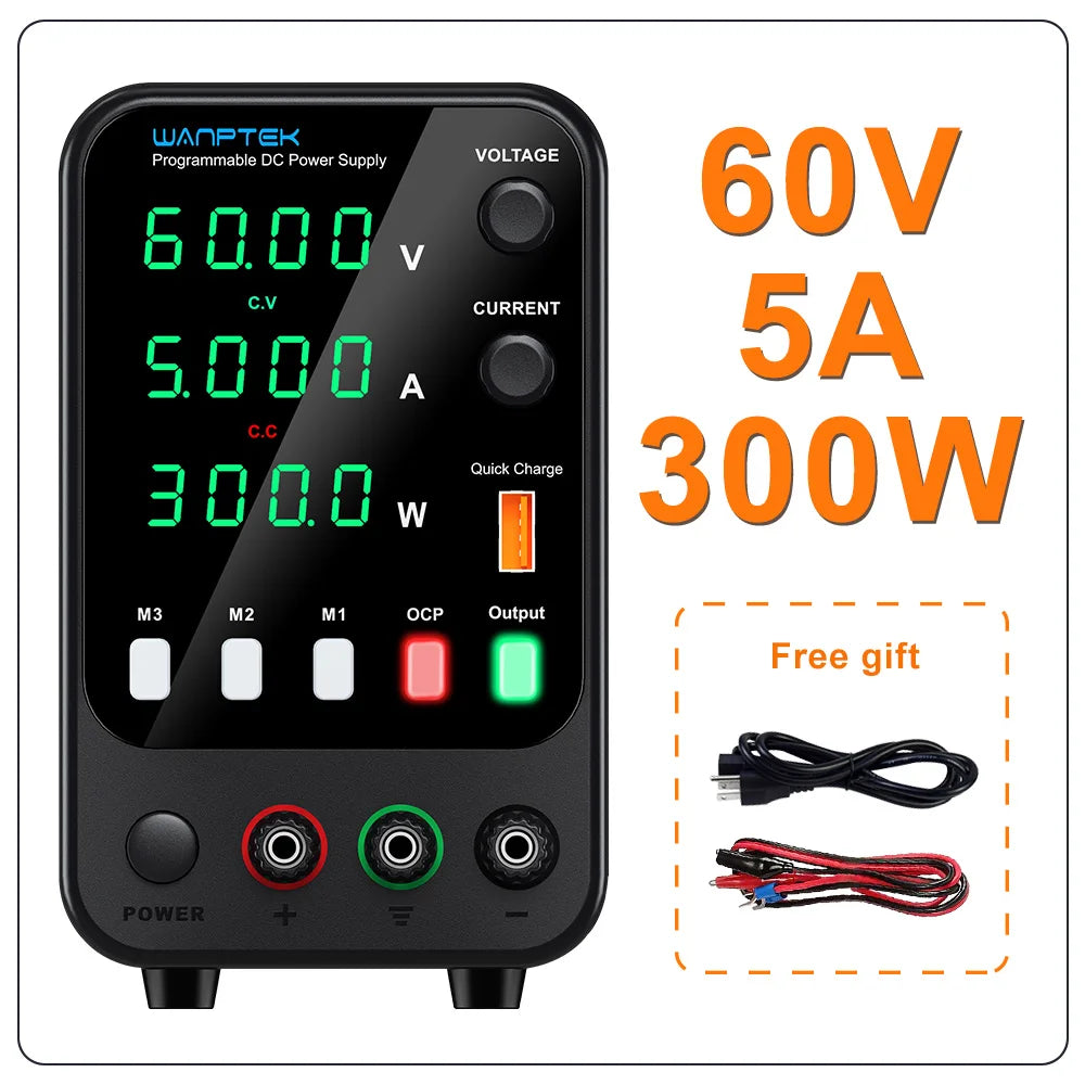 Wanptek DC Lab Power Supply 30V 60V 120V Adjustable Voltage Regulator Preset Voltage Current Dual Input Voltage 220V/110V
