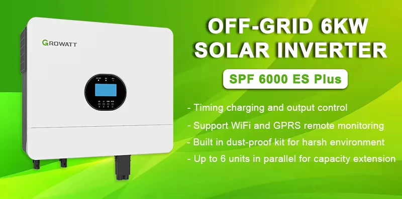 Growatt 6KW Off Grid Inverter Pure Sine Wave With WiFi Single Phase 48V 230V Grid Support Hybrid Inverter SPF 6000 ES Plus