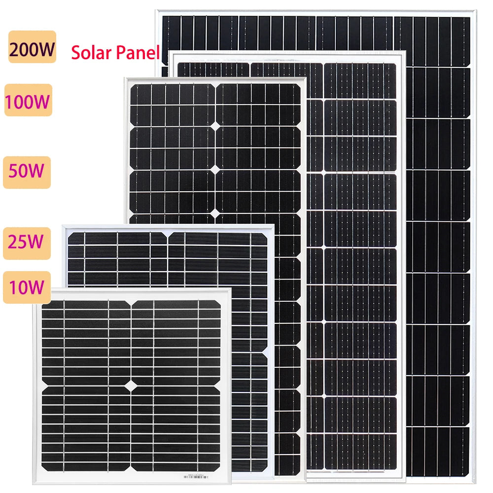 XINPUGUANG Rigid Glass Solar Panel Monocrystalline 10W 25W 50W 100W 200w Power Generation PV Panel charge  paneles solares PRIME RJ SOLAR PH