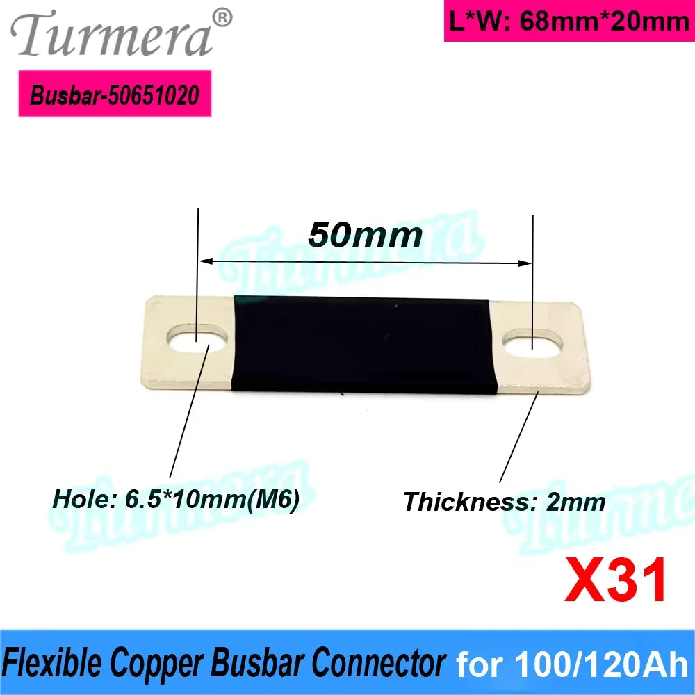 Turmera 12V Busbar Lifepo4 Battery Copper Connecter 50mm 56mm 72mm 80mm 2mm 300A Use in 100Ah 230Ah 280Ah 320Ah Lifepo4 Battery