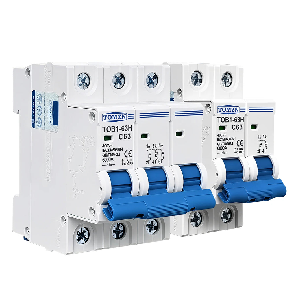 TOMZN TOB1-63H AC MCB Mini Circuit Breaker C Curve 230V 400V 1P 2P 3P 4P 3A 6A 10A 16A 20A 25A 32A 40A 50A 63A 50Hz 60Hz CE