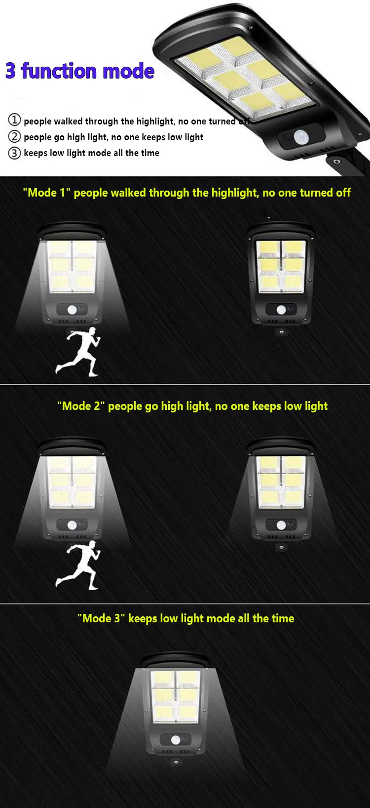 XGJY JS0099 Solar LED Light Outdoor Waterproof 3 Lighting Modes Ultra Bright Street Light Garden Holiday Decorative CCC CQC FCC GS LVD UL 6-Year Warranty
