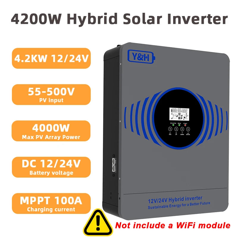 New Y&H 2.3KW 4.2KW Hybrid Solar Inverter 12V 24V to AC220V Off Grid Pure Sine Inverter Dual Output with MPPT 100A Solar Charger PRIME RJ SOLAR PH