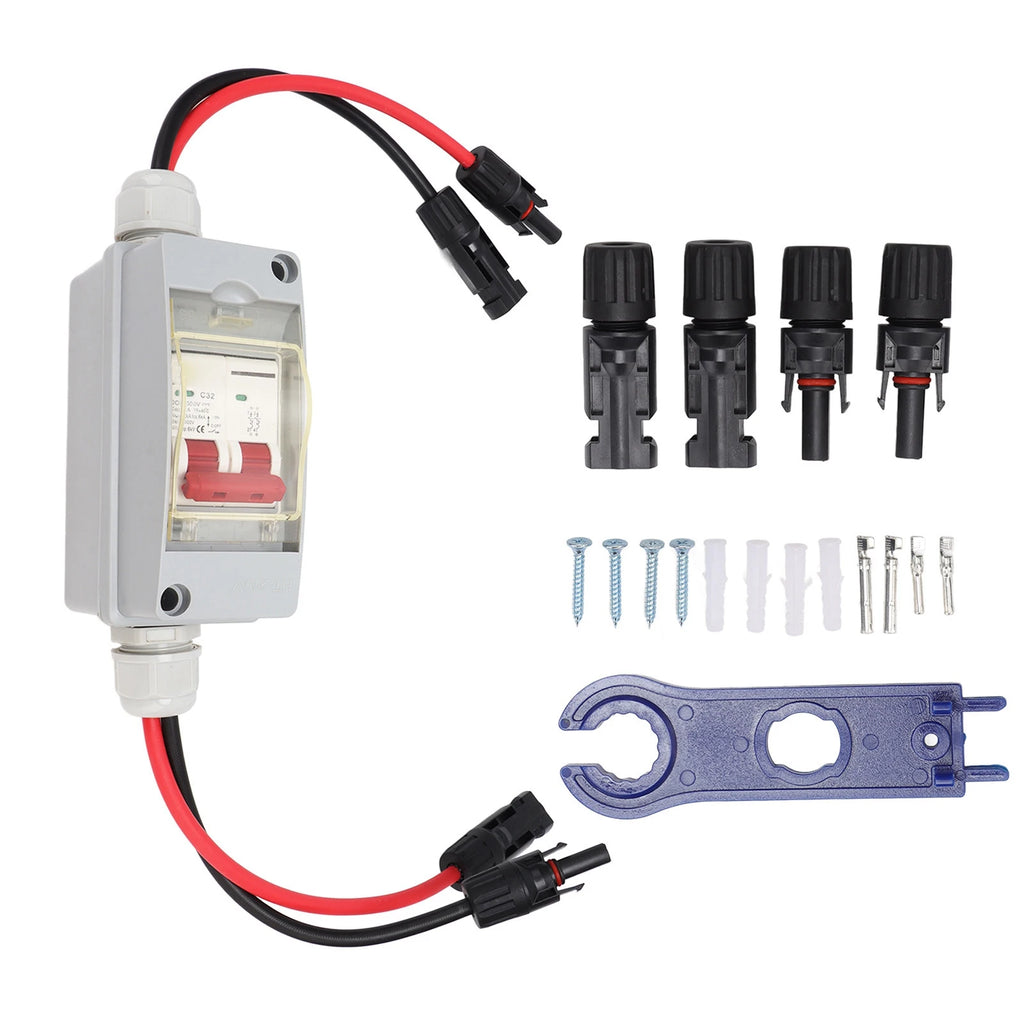 Circuit Breaker Switch Protector MCB 2P DC 500V 32A Disconnect Switch with IP65 Waterproof Distribution Box with Connector