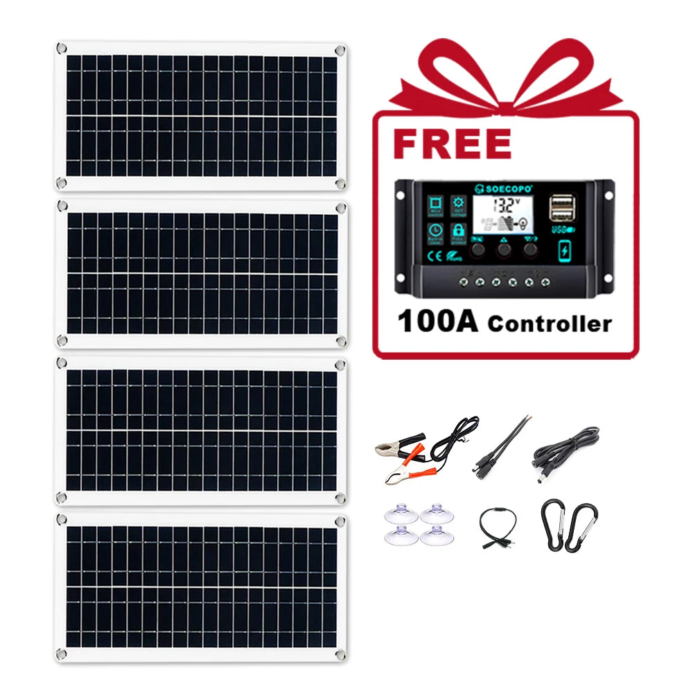SOECOPO 800W Portable Solar Panel System Kit 4*200W Panels Free 100A Controller USB 5V for Camping Equipment RV Charge Phone