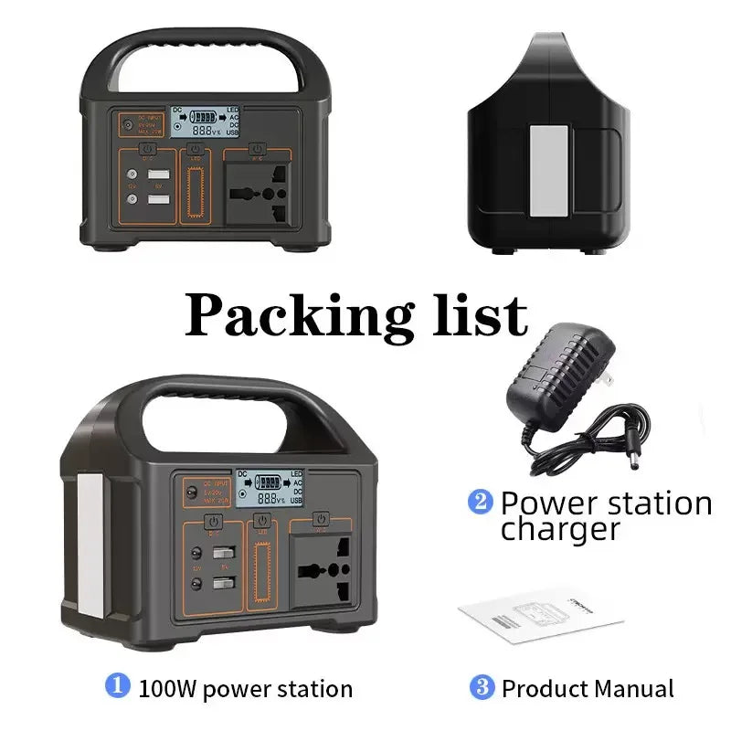 100W 24000mAh Portable Power Station, Solar Generator with 76.8Wh LiFePo4 Batteries, 110V/220V Output, LED, Energy Storage Suppl