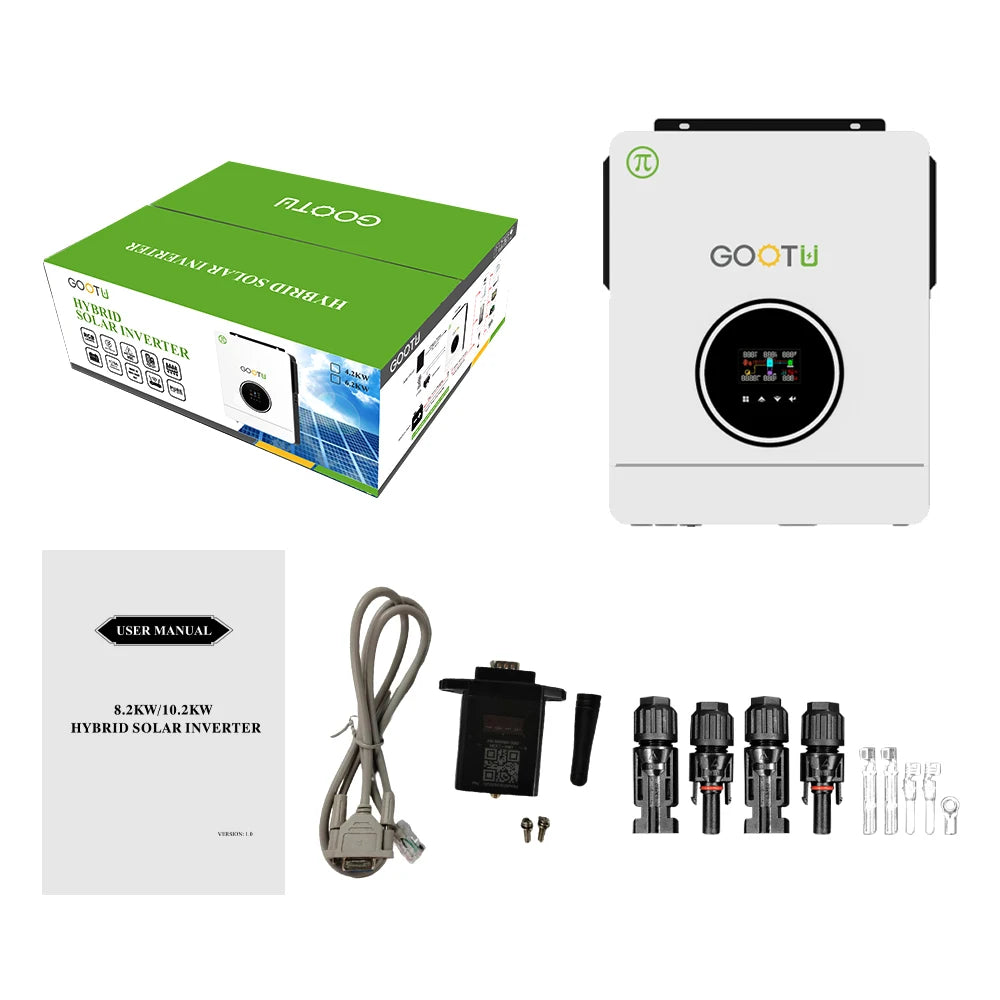 GOOTU 6.2KW/10.2KW Hybrid Solar Inverter Dual Output 24V/48V MPPT 160A Pure Sine Wave On/Off Grid for Home Power Supply