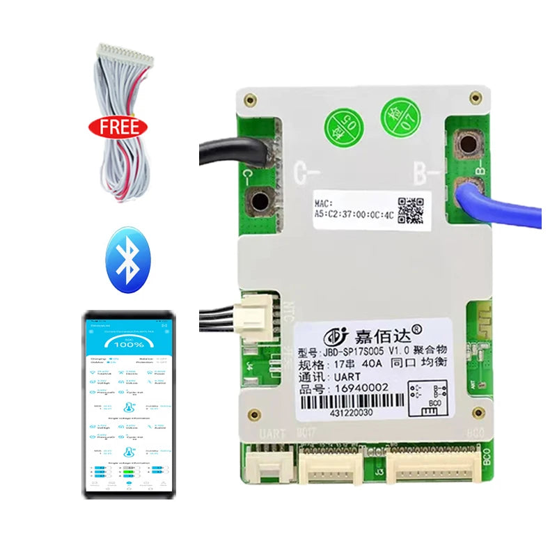 JBD 36V/48V/60V lithium BMS 10S-17S Battery Management System 20A/40A/50A/60A/80A/120A lifepo4 bms 16s 100a