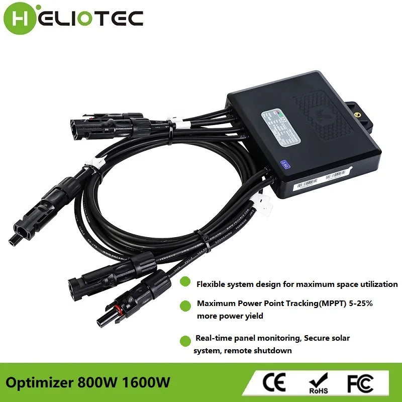 Heliotec 650/850/1600W PV Power Optimizer MPPT 12V-75V Input Ip68 Real-time Solar Panel Monitoring Voltage-Limiting Anti-Hotspot