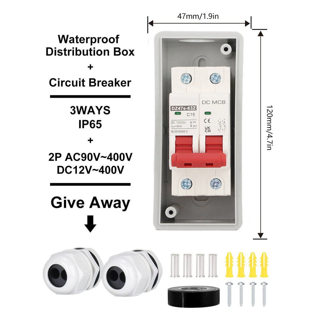 2P Circuit Breaker DC Circuit Breaker DC Circuit Breaker IP65 Waterproof DC Disconnect Switch for Solar PV System 2P 1000V