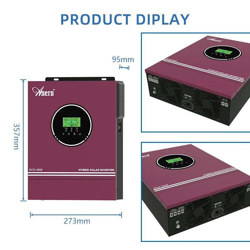 1600W 3000W Hybrid Solar Inverter 12V 24V 220V Pure Sine Wave Inverter Built in MPPT 80A Solar Charger Controller Max PV 400VDC PRIME RJ SOLAR PH