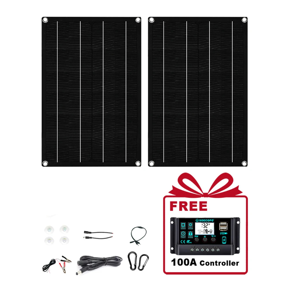 SOECOPO SEP-SP19 1200W Solar Panel Set 2 Portable 12V-18V Photovoltaic 100A Controller USB 5V Camping Devices Charging CE FCC RoHS