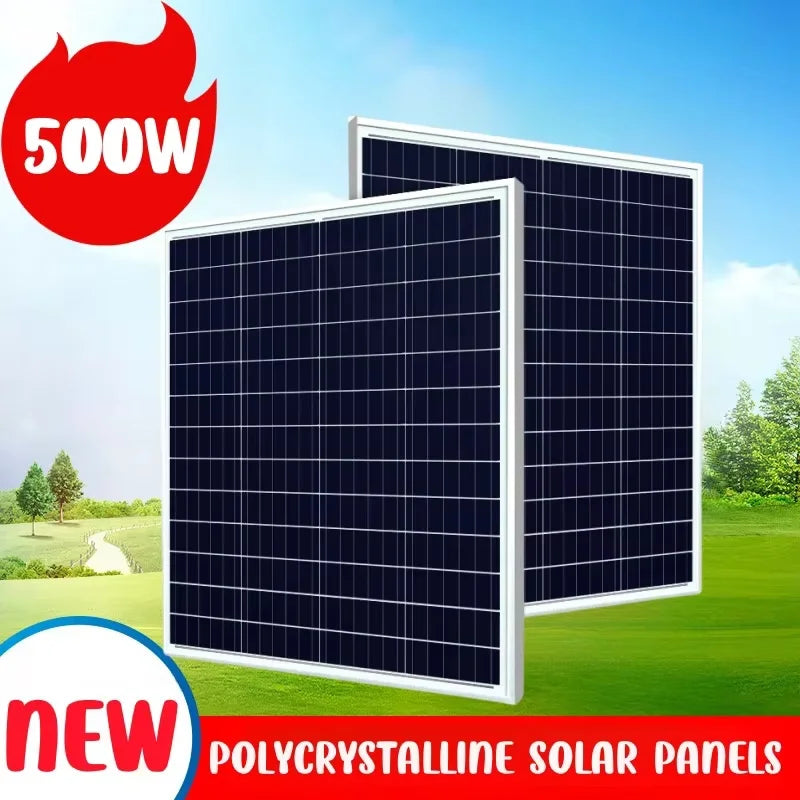 500W Solar Panel Kit with 12V Controller Polycrystalline Silicon Power Supply Portable Outdoor Rechargeable Solar Cell, Househol
