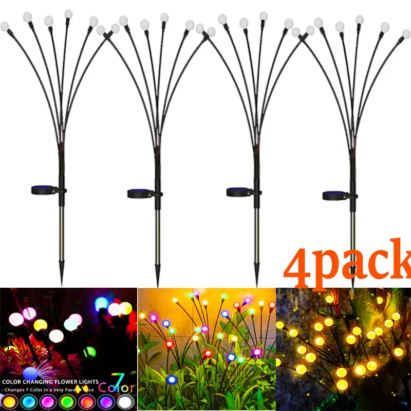 10-Pack Solar Garden Lights 100 LED Firefly Waterproof Solar Powered High Flexibility Swaying Landscape Lawn Light CQC EMC GS RoHS