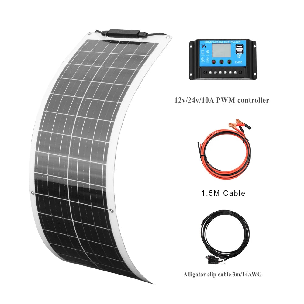 WUZECK Flexible Solar Panel kit 50 Watt  PV Module 100 Watt 12V 24V Solar cable Cell home outdoor Car Boat Battery camping trip PRIME RJ SOLAR PH
