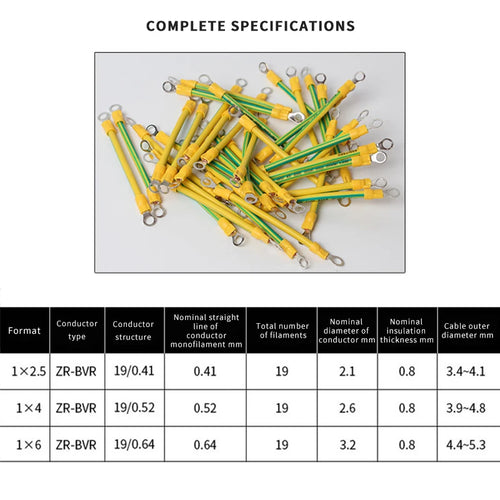 10pcs Solar Photovoltaic Grounding Wire with Terminals 10/12/14AWG BVR Solar Earth Wire Yellow-Green Flexible Copper Earth Cable