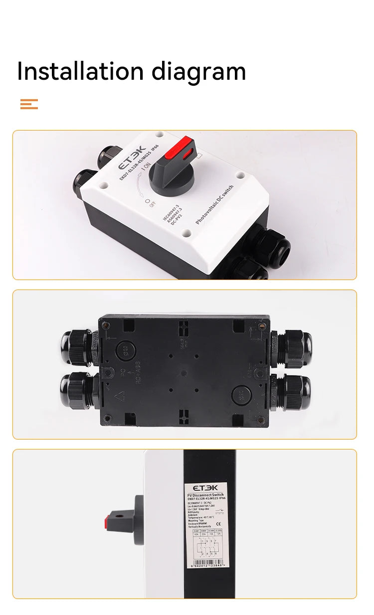 Photovoltaic Solar DC Isolation Switch Outdoor PV Solar Switch 4P 1000V 32A UKPM  Rotating Handle IP66 Waterproof EKD7 PRIME RJ SOLAR PH