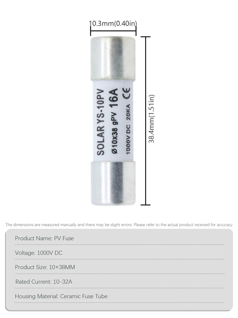 Solar DC Fuses 1000V PV Photovoltaic 6A 10A 15A 20A 25A 30A 10*38MM High Voltage for Solar System Short Circuit Protection gpV PRIME RJ SOLAR PH