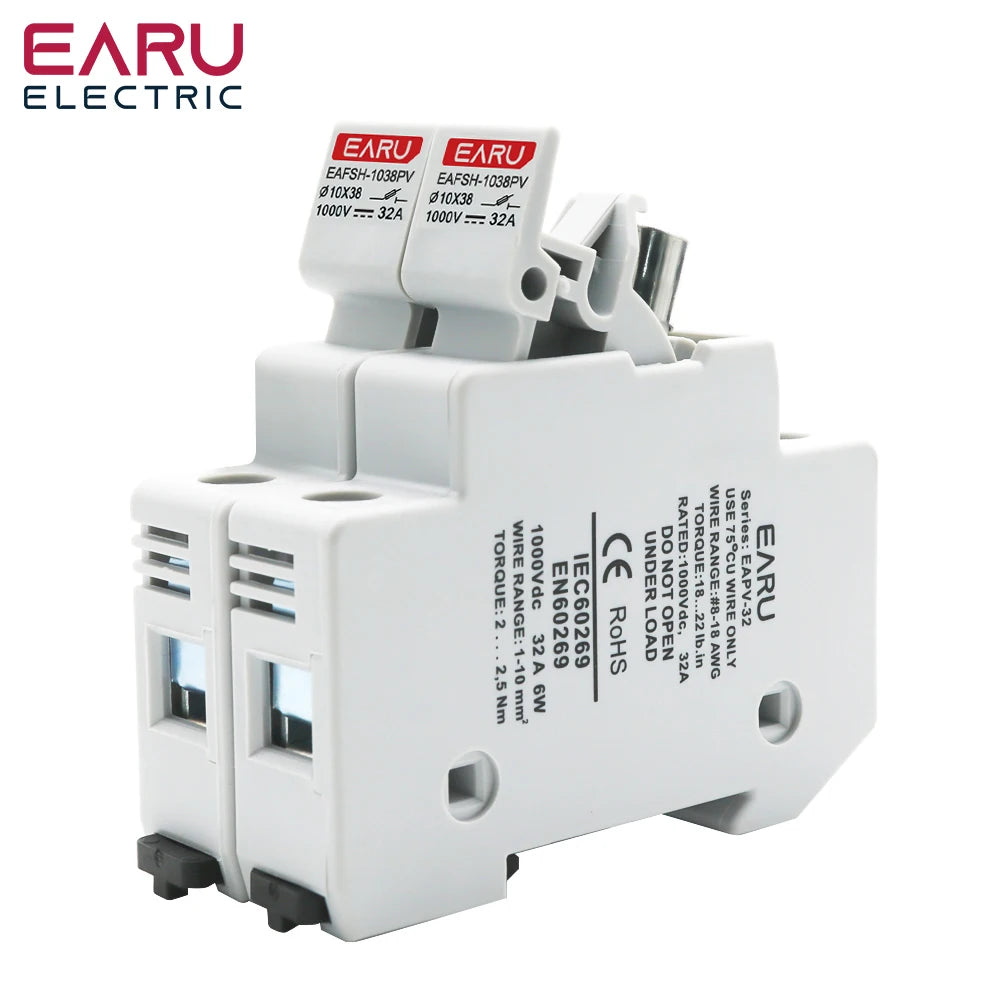 One Set 2P Parallel DC Fuse Holder 10*38mm High Voltage Solar PV 1000V 6A-32A Base Photovoltaic System Protection Protector gpV PRIME RJ SOLAR PH