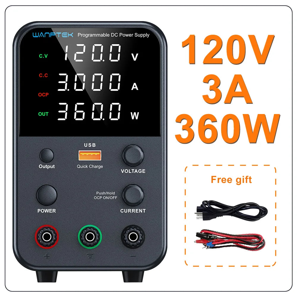 Wanptek DC Lab Power Supply 30V 60V 120V Adjustable Voltage Regulator Preset Voltage Current Dual Input Voltage 220V/110V