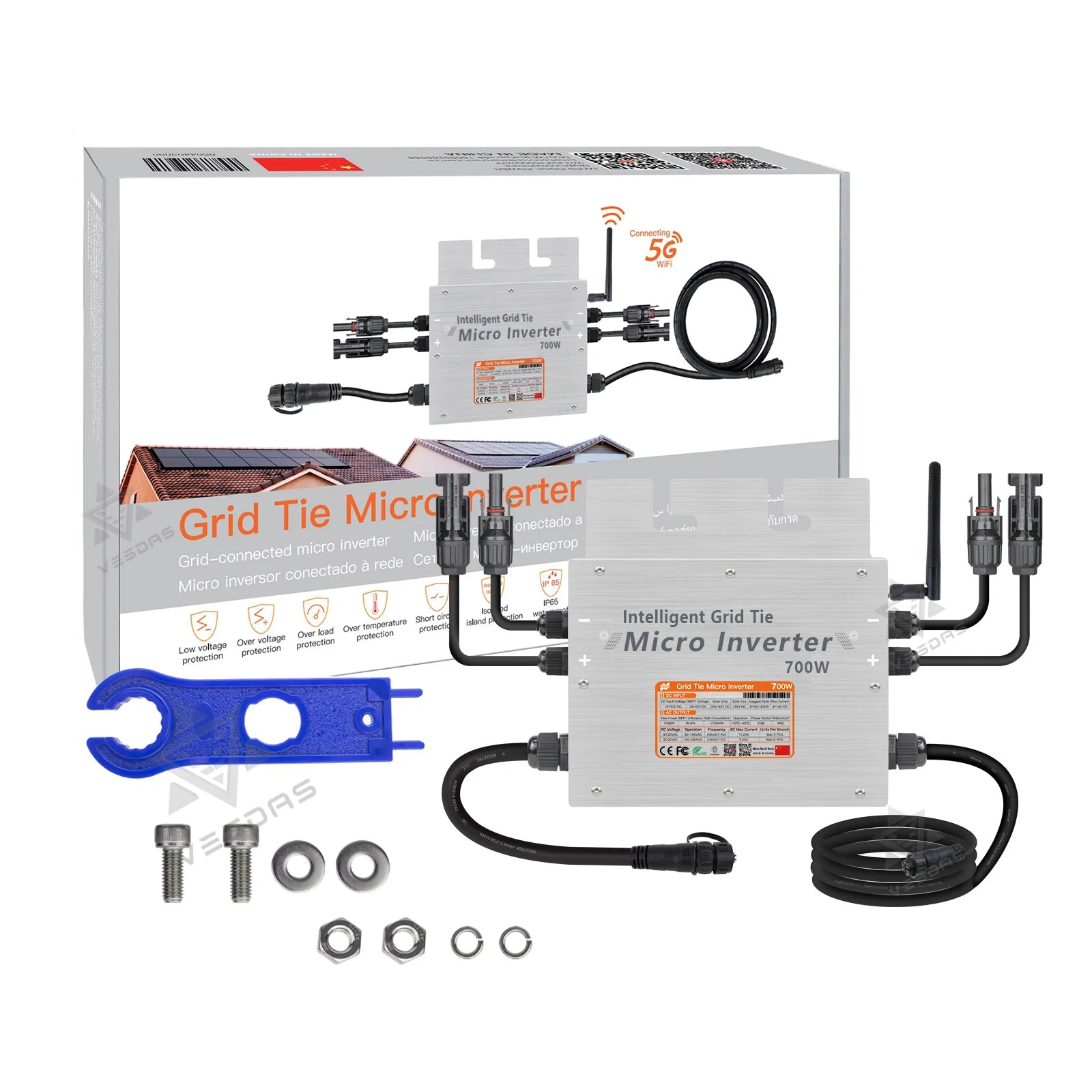 700W Portable Solar Grid Tie Smart Micro Inverter Converter MPPT 18V-50VDC To 80V-280VAC For 300-350W PV,Ship From EU Brazil US PRIME RJ SOLAR PH