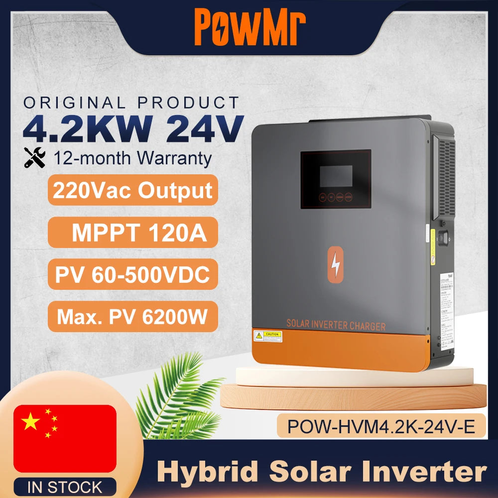 PowMr 4.2KW Hybrid Solar Inverters 24VDC to 220VAC Output PV Range 60~500VDC With MPPT 120A Solar Charge Controller Support WIFI
