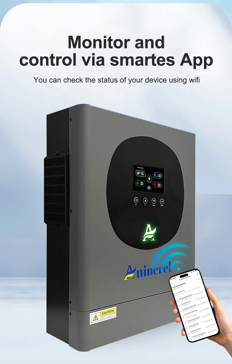 ANINEREL 11kW 6.2kW 48V Hybrid Solar Inverter Dual Output Dual Input Color LCD MPPT 160A 120A PV 500VDC Solar Controller