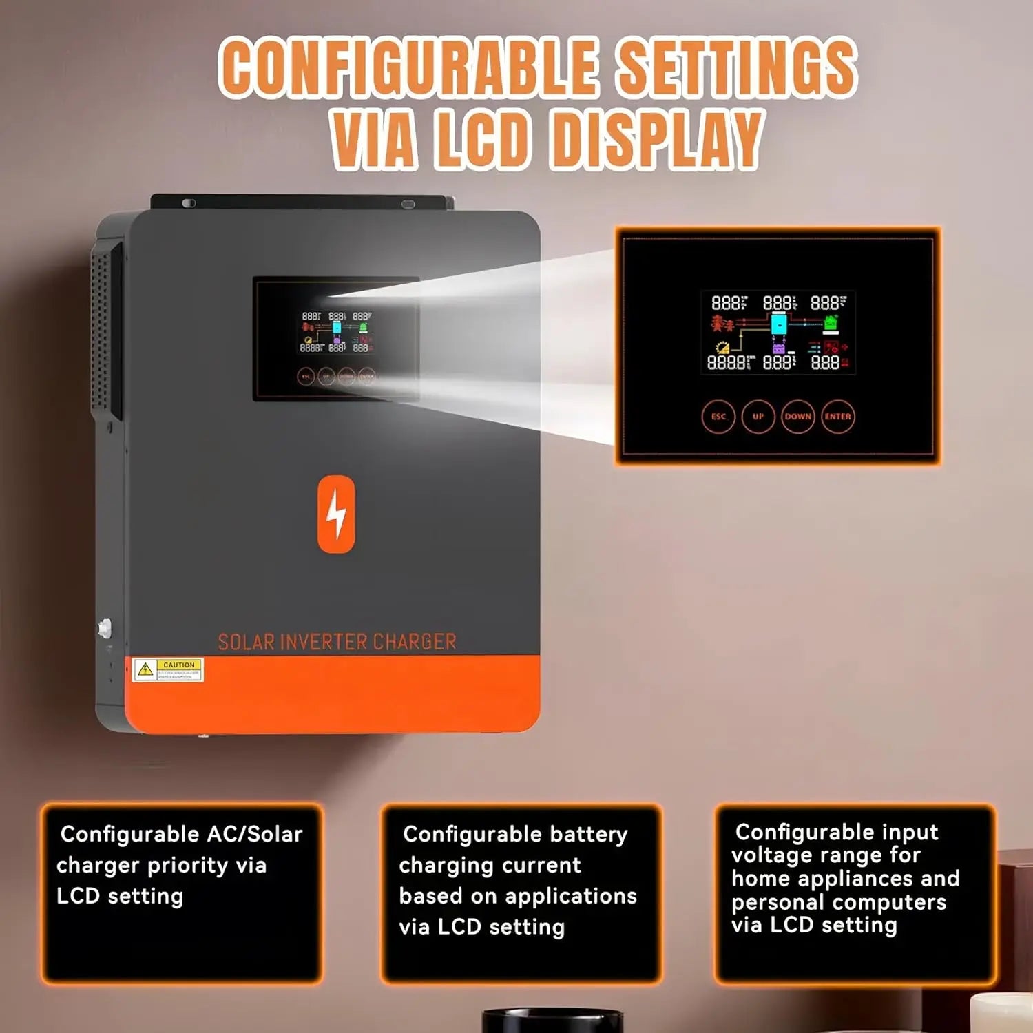 PowMr 4.2KW Hybrid Solar Inverters 24VDC to 220VAC Output PV Range 60~500VDC With MPPT 120A Solar Charge Controller Support WIFI
