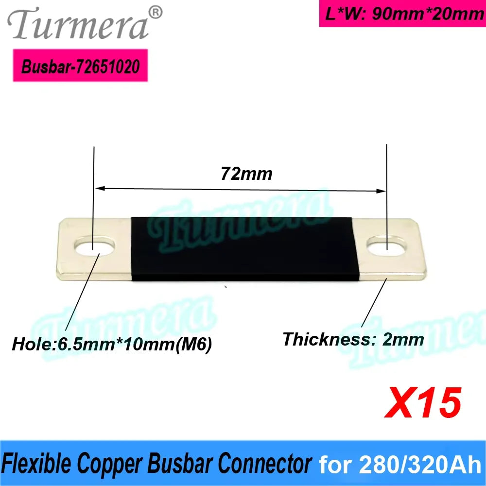 Turmera 12V Busbar Lifepo4 Battery Copper Connecter 50mm 56mm 72mm 80mm 2mm 300A Use in 100Ah 230Ah 280Ah 320Ah Lifepo4 Battery