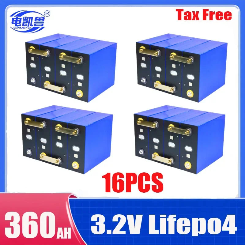 16pcs 3.2V 360Ah 340Ah 105Ah 100Ah Lifepo4 Battery Lithium Iron Phosphate Cell For 12v 24v RV Campers Golf Cart Battery Tax Free