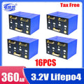 16pcs 3.2V 360Ah 340Ah 105Ah 100Ah Lifepo4 Battery Lithium Iron Phosphate Cell For 12v 24v RV Campers Golf Cart Battery Tax Free