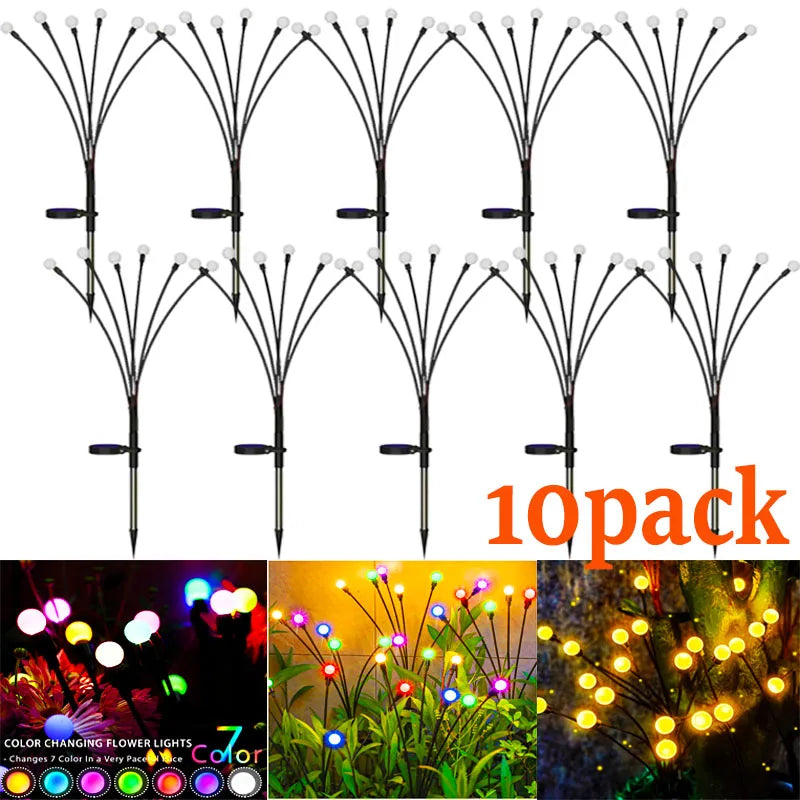 10-Pack Solar Garden Lights 100 LED Firefly Waterproof Solar Powered High Flexibility Swaying Landscape Lawn Light CQC EMC GS RoHS