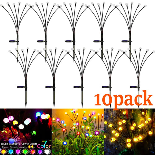 10-Pack Solar Garden Lights 100 LED Firefly Waterproof Solar Powered High Flexibility Swaying Landscape Lawn Light CQC EMC GS RoHS