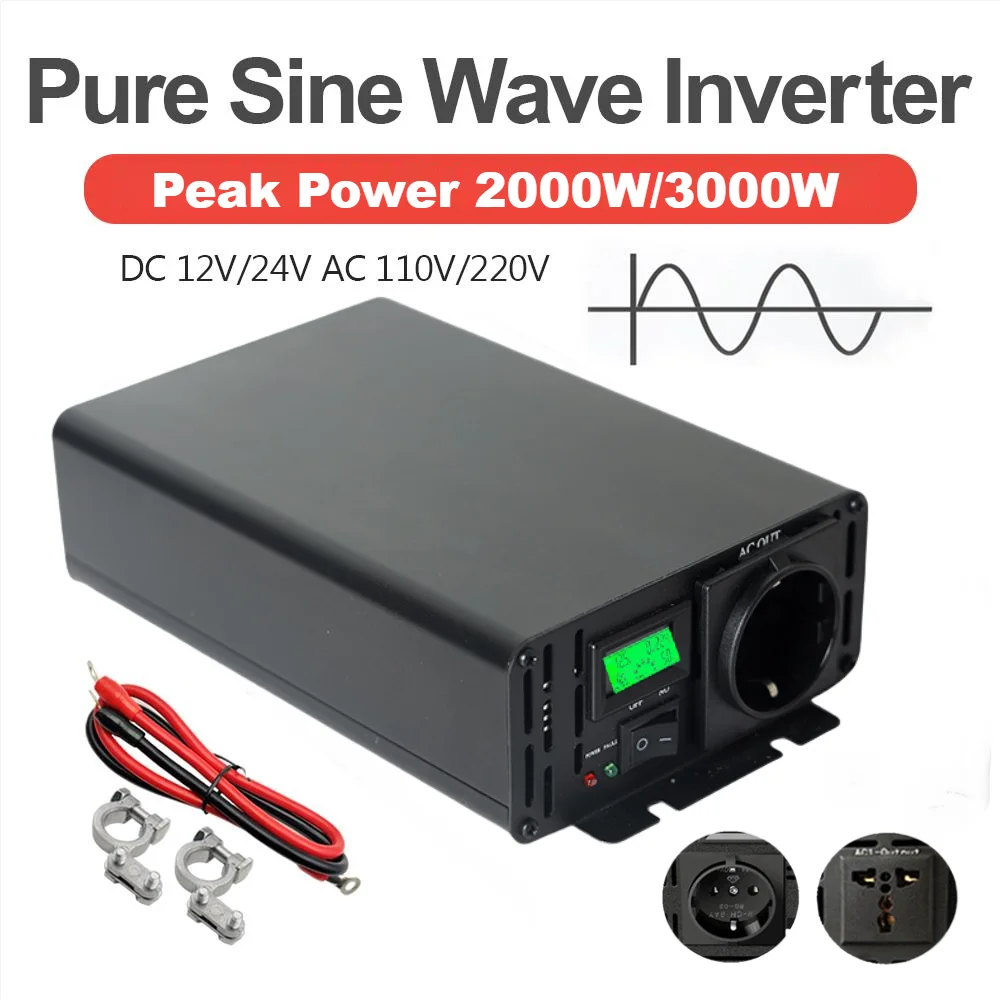 Pure Sine Wave Solar Inverter 1000W 2000W 3000W 24V 220V Off Grid PV 12V 48V 36V DC to 120V 230V 240V AC Home Appliance 50/60Hz PRIME RJ SOLAR PH