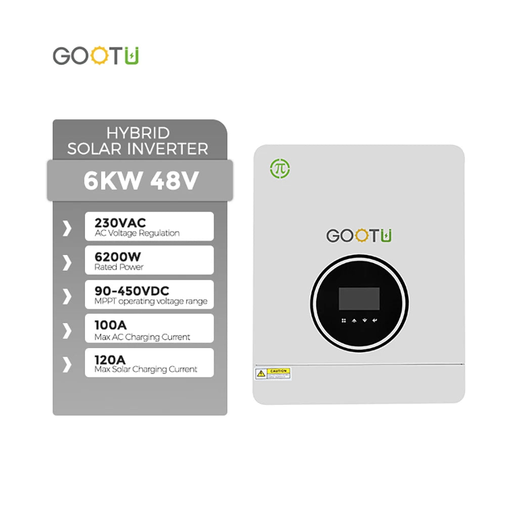 GOOTU 6.2KW/10.2KW Hybrid Solar Inverter Dual Output 24V/48V MPPT 160A Pure Sine Wave On/Off Grid for Home Power Supply