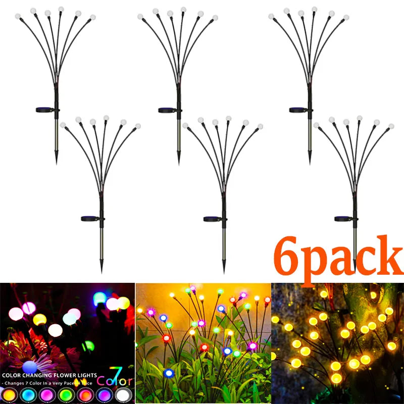 10-Pack Solar Garden Lights 100 LED Firefly Waterproof Solar Powered High Flexibility Swaying Landscape Lawn Light CQC EMC GS RoHS