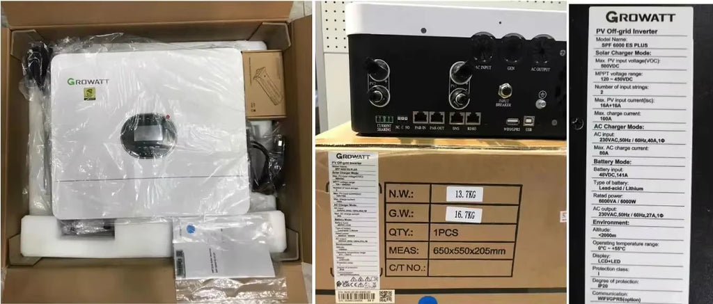 Growatt 6KW Off Grid Inverter Pure Sine Wave With WiFi Single Phase 48V 230V Grid Support Hybrid Inverter SPF 6000 ES Plus
