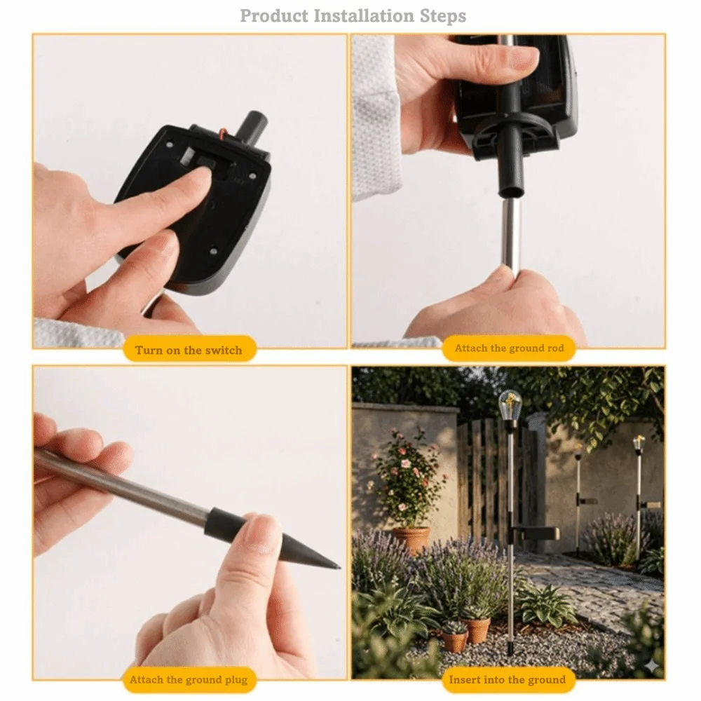 Solar Powered Solar Light Waterproof 3000K Tungsten Filament Solar Pathway Light Simple Installation IP65 Rated