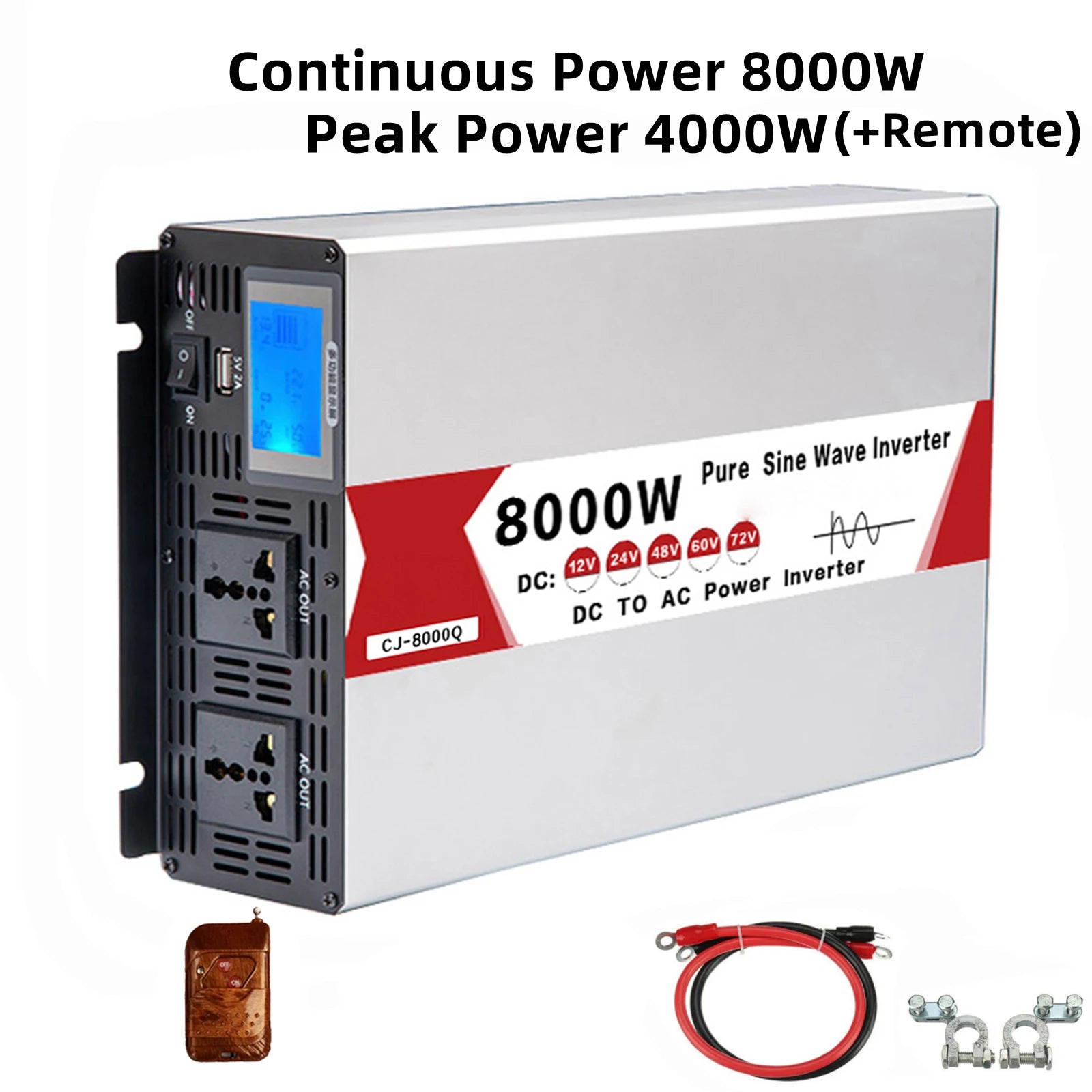 Pure Sine Wave Power Inverter 6000W 8000W DC 12V 24V 48V 60V 72V to AC 220V 60Hz Frequency Converter Dual Socket USB CE