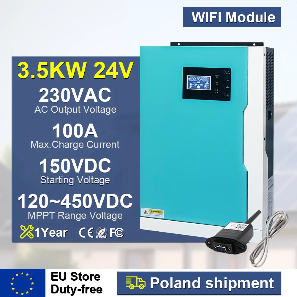 Solar Invert 3.5KW AC 220V DC 24VDC MPPT 110A 500VDC PV Input Pure Sine Wave Hybrid Invert 3500W with WIFI