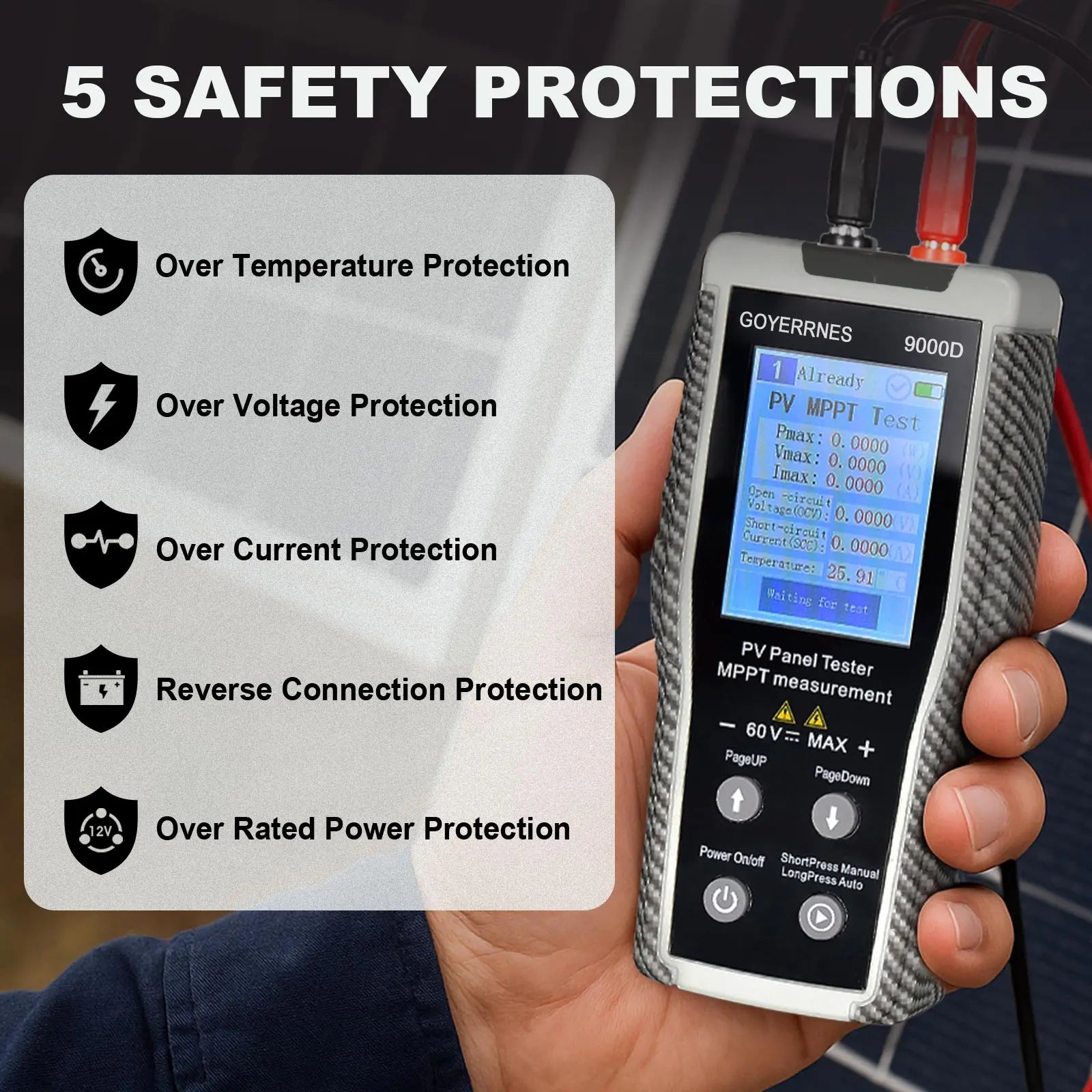 PV Panel Tester MPPT Solar Panel Tester with 2.8-inch TFT Screen,Measures Pmax/Vmax/Imax/Open-Circuit Voltage/Short-Circuit PRIME RJ SOLAR PH