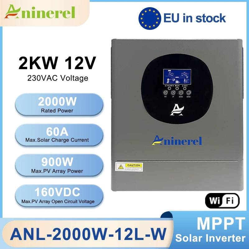 Aninerel 6.2KW 4.2KW 2KW 48V/24V/12V Hybrid Solar Inverter household Pure Sine Wave Inverter MPPT Solar Charge Controller WIFI
