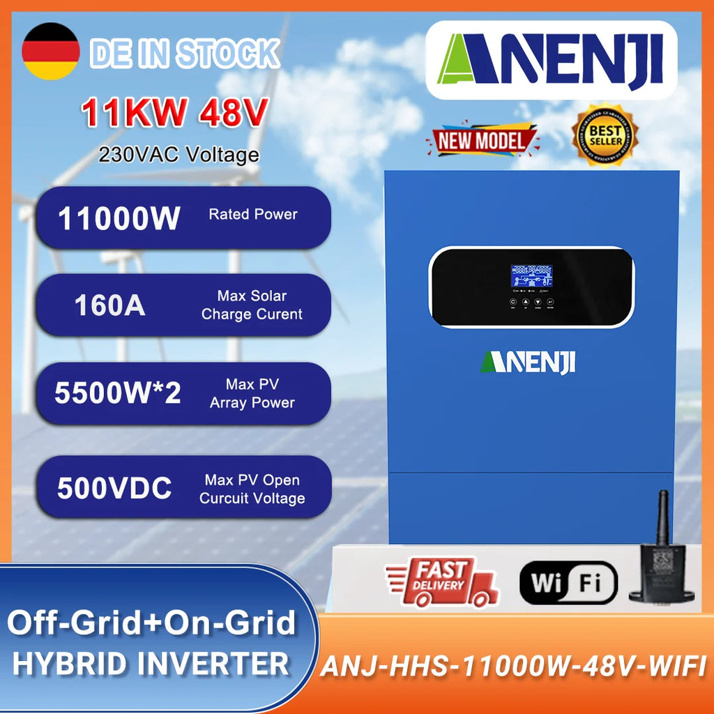 11KW Hybrid Solar Inverter 48V MPPT Photovoltaic On/Off Grid Inverter 220VAC PV 500V Built-in 160A Solar Charge Controller