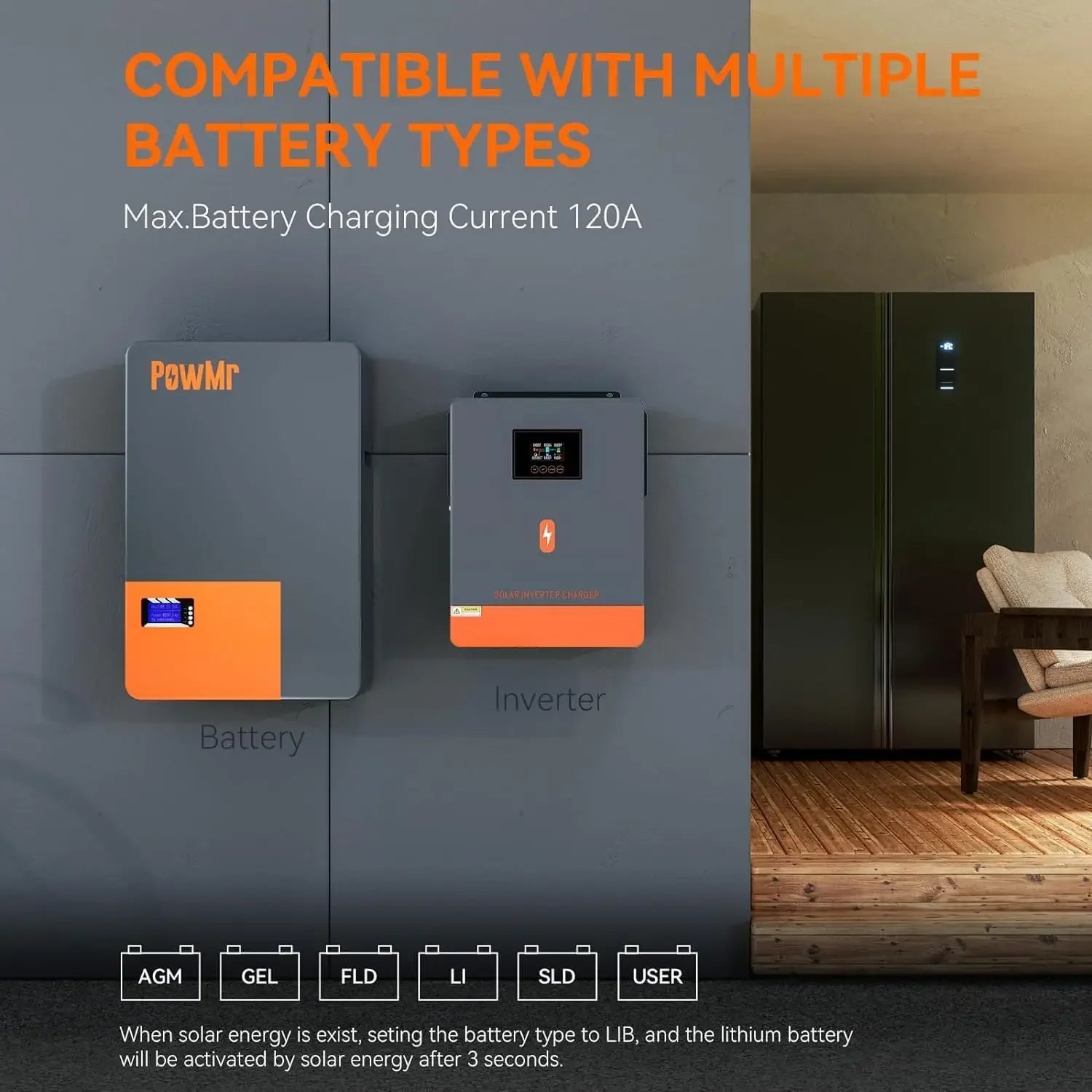 PowMr 6.2KW 4.2KW Hybrid Solar Inverter 24V 48V 220V On Off Grid Inverters Dual Output with MPPT 120A Solar Battery Charger